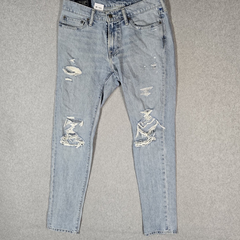 Abercrombie & Fitch Men Jeans 31X32 Light Blue Denim Felix Super Slim Grunge Y2K